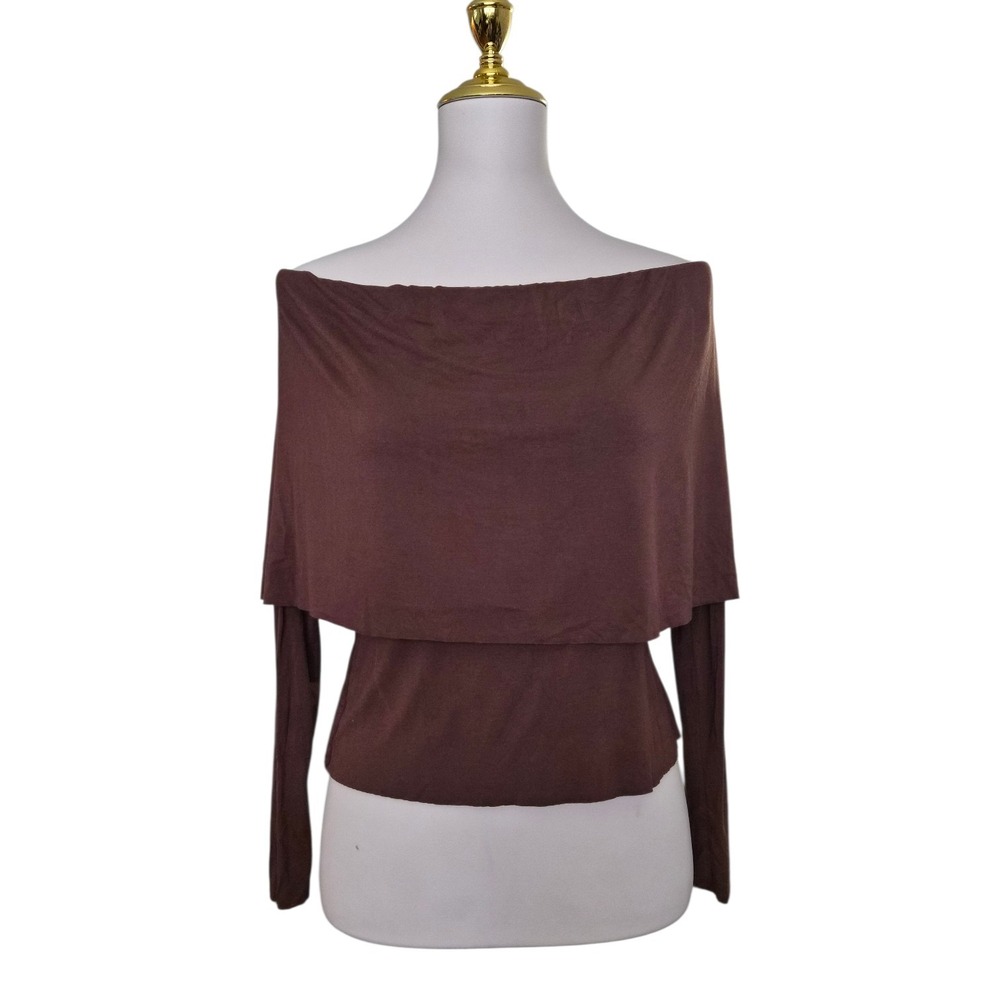 Naked Wardrobe Brown Off Shoulder Long Sleeve Top Womens XL Super Soft NWOT